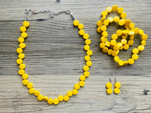 Yellow Single Statement Necklace, Chunky Jewelry Set Big Beaded Necklace, sunshine yellow Necklace, earrings Jewelry bubble