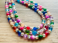 Load image into Gallery viewer, Shimmer Silver Jewels Chunky Rainbow Beaded Necklace, Colorful Jewelry statement necklace, big beaded necklace, rainbow jewelry baby