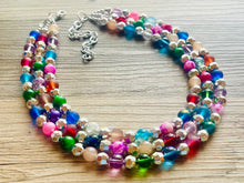 Load image into Gallery viewer, Shimmer Silver Jewels Chunky Rainbow Beaded Necklace, Colorful Jewelry statement necklace, big beaded necklace, rainbow jewelry baby