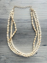 Load image into Gallery viewer, 3 Strand Birch Wood untreated Beaded Necklace, tan Jewelry Chunky statement necklace, big beaded necklace jewelry, natural wood