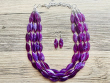 Load image into Gallery viewer, Grape Glam Sparkle Statement Necklace, Chunky 5 Strand Jewelry, purple necklace silver necklace, dark purple eggplant bib necklace