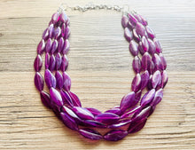 Load image into Gallery viewer, Grape Glam Sparkle Statement Necklace, Chunky 5 Strand Jewelry, purple necklace silver necklace, dark purple eggplant bib necklace