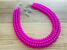 Load image into Gallery viewer, Neon Pink Day Glow 3 Strand Big Beaded Statement Necklace, pink Jewelry set, pink earrings, pink beaded necklace, bridesmaid magenta