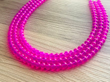 Load image into Gallery viewer, Neon Pink Day Glow 3 Strand Big Beaded Statement Necklace, pink Jewelry set, pink earrings, pink beaded necklace, bridesmaid magenta