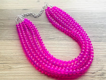 Load image into Gallery viewer, Neon Pink Day Glow 5 Strand Big Beaded Statement Necklace, pink Jewelry set, pink earrings, pink beaded necklace, bridesmaid magenta