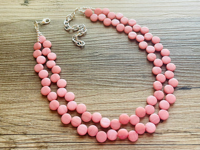 Blush Pink Double Statement Necklace, Chunky Jewelry Big Beaded Necklace, light pink Necklace, baby pink Jewelry bubble Earrings