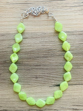 Load image into Gallery viewer, Lime Green Single Statement Necklace, Chunky Jewelry Big Beaded Necklace, sunshine neon green Necklace, earrings Jewelry Geometric set