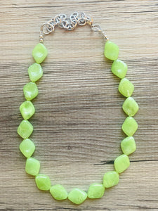 Lime Green Single Statement Necklace, Chunky Jewelry Big Beaded Necklace, sunshine neon green Necklace, earrings Jewelry Geometric set