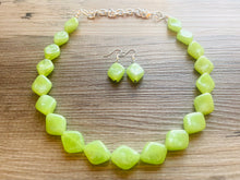 Load image into Gallery viewer, Lime Green Single Statement Necklace, Chunky Jewelry Big Beaded Necklace, sunshine neon green Necklace, earrings Jewelry Geometric set