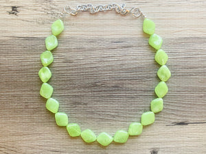 Lime Green Single Statement Necklace, Chunky Jewelry Big Beaded Necklace, sunshine neon green Necklace, earrings Jewelry Geometric set