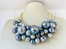 Load image into Gallery viewer, Gunmetal Gray + Silver Cluster Chunky statement necklace, gold necklace, wedding beaded necklace jewelry bridal mother of the bride