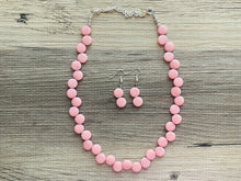 Load image into Gallery viewer, Blush Pink Double Statement Necklace, Chunky Jewelry Big Beaded Necklace, light pink Necklace, baby pink Jewelry bubble Earrings