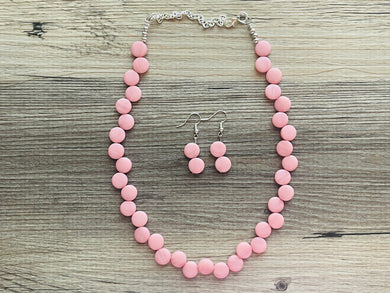 Blush Pink Double Statement Necklace, Chunky Jewelry Big Beaded Necklace, light pink Necklace, baby pink Jewelry bubble Earrings