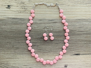 Blush Pink Double Statement Necklace, Chunky Jewelry Big Beaded Necklace, light pink Necklace, baby pink Jewelry bubble Earrings