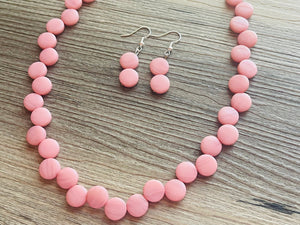 Blush Pink Double Statement Necklace, Chunky Jewelry Big Beaded Necklace, light pink Necklace, baby pink Jewelry bubble Earrings