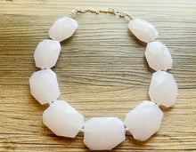 Load image into Gallery viewer, White Big Beaded Statement Necklace, Neutral Statement Jewelry single strand large resin layering bead silver necklace