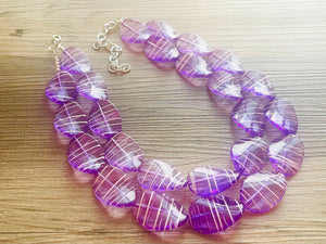 Textured Purple Statement Necklace, Big Beaded necklace, chunky beaded necklace wedding, lavender jewelry, white striped jewelry