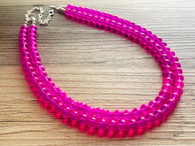 Load image into Gallery viewer, Neon Pink Day Glow 2 Strand Big Beaded Statement Necklace, pink Jewelry set, pink earrings, pink beaded necklace, bridesmaid magenta