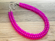 Load image into Gallery viewer, Neon Pink Day Glow 2 Strand Big Beaded Statement Necklace, pink Jewelry set, pink earrings, pink beaded necklace, bridesmaid magenta