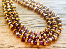 Load image into Gallery viewer, Grape Glass &amp; gold Sparkle Statement Necklace, Chunky 3 Strand Jewelry, purple necklace silver necklace, dark purple eggplant bib necklace