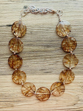 Load image into Gallery viewer, Brown Crackle Chunky Statement Necklace, Big beaded jewelry, light brown statement chunky champagne jewelry, beaded earrings big bead