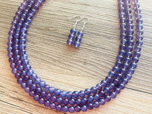 Grape Glass Sparkle Statement Necklace, Chunky 3 Strand Jewelry, purple necklace silver necklace, dark purple eggplant bib necklace