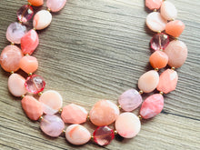 Load image into Gallery viewer, Peach Bellini Double Layer Statement Necklace , chunky silver jewelry, 2 strand pink peach jewelry, Statement Necklace gold beaded