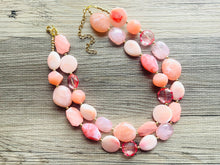 Load image into Gallery viewer, Peach Bellini Double Layer Statement Necklace , chunky silver jewelry, 2 strand pink peach jewelry, Statement Necklace gold beaded