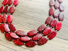 Load image into Gallery viewer, Paint splatter red Necklace, 3 Strand Statement Jewelry, maroon Chunky bib bridesmaid everyday bubble jewelry earrings dark red