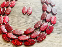 Load image into Gallery viewer, Paint splatter red Necklace, 3 Strand Statement Jewelry, maroon Chunky bib bridesmaid everyday bubble jewelry earrings dark red