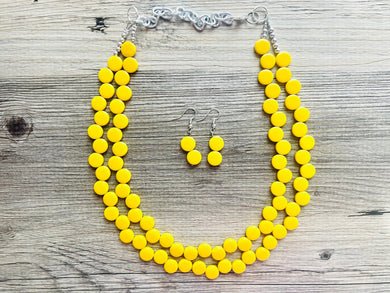 Yellow Double Statement Necklace, Chunky Jewelry Big Beaded Necklace, sunshine yellow Necklace, earrings Jewelry bubble