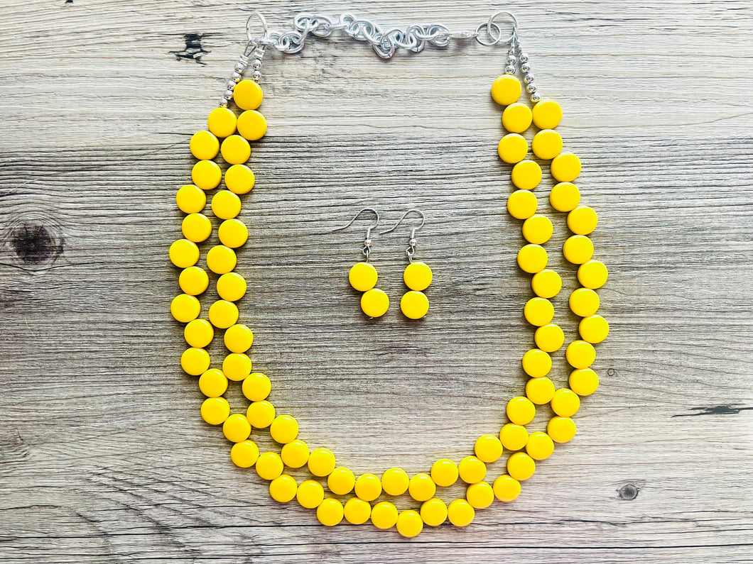 Yellow Double Statement Necklace, Chunky Jewelry Big Beaded Necklace, sunshine yellow Necklace, earrings Jewelry bubble