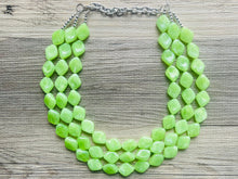 Load image into Gallery viewer, Lime Green 3 Strand Statement Necklace, Chunky Jewelry Big Beaded Necklace, sunshine neon green Necklace, earrings Jewelry Geometric set