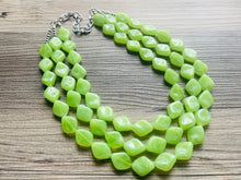 Load image into Gallery viewer, Lime Green 3 Strand Statement Necklace, Chunky Jewelry Big Beaded Necklace, sunshine neon green Necklace, earrings Jewelry Geometric set