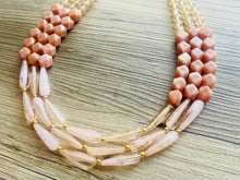 Load image into Gallery viewer, Champagne Statement Necklace, chunky bib beaded jewelry, peach necklace, brown tan beaded jewelry, neutral statement necklace