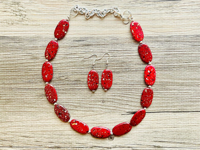 Paint splatter red Necklace, 1 Strand Statement Jewelry, maroon Chunky bib bridesmaid everyday bubble jewelry earrings dark red