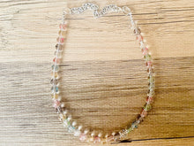 Load image into Gallery viewer, Rainbow Glitter Statement Necklace, rainbow round beaded jewelry, single strand bead silver green purple blue