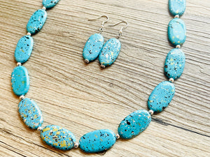 Paint splatter Blue Necklace, 1 Strand Statement Jewelry, aqua teal Chunky bib bridesmaid everyday bubble jewelry earrings