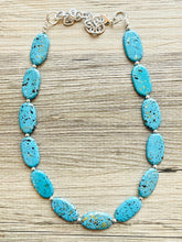 Load image into Gallery viewer, Paint splatter Blue Necklace, 1 Strand Statement Jewelry, aqua teal Chunky bib bridesmaid everyday bubble jewelry earrings