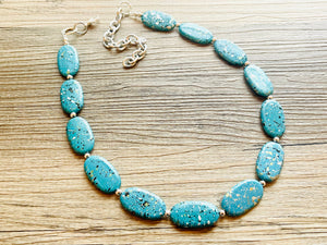 Paint splatter Blue Necklace, 1 Strand Statement Jewelry, aqua teal Chunky bib bridesmaid everyday bubble jewelry earrings