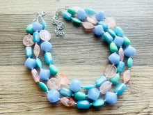 Load image into Gallery viewer, Periwinkle Party Statement Necklace, Triple Strand Chunky Beaded Necklace Jewelry, Spring Jewelry, blue Necklace, turquoise coral peach pink