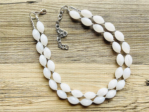 Double Layer White chunky statement necklace, bib jewelry cloudy white necklace, white jewelry, white beaded necklace, geometric bubble