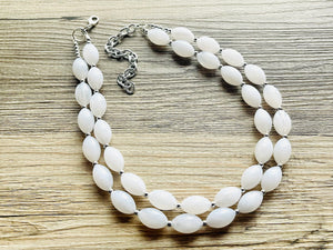 Double Layer White chunky statement necklace, bib jewelry cloudy white necklace, white jewelry, white beaded necklace, geometric bubble
