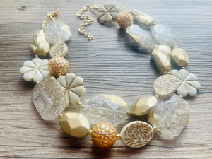 Golden Hour chunky statement necklace, big beaded jewelry, gifts for women, bib Multi-Strand gold white cream tan beaded chunky