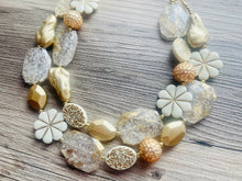 Load image into Gallery viewer, Golden Hour chunky statement necklace, big beaded jewelry, gifts for women, bib Multi-Strand gold white cream tan beaded chunky