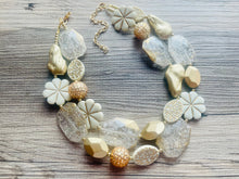 Load image into Gallery viewer, Golden Hour chunky statement necklace, big beaded jewelry, gifts for women, bib Multi-Strand gold white cream tan beaded chunky