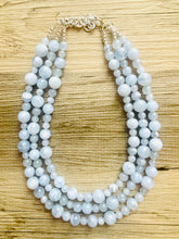 Load image into Gallery viewer, Light Blue Statement Necklace, chunky bib beaded jewelry, sky blue color block necklace, beaded acrylic bib jewelry periwinkle triple strand