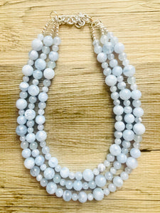 Light Blue Statement Necklace, chunky bib beaded jewelry, sky blue color block necklace, beaded acrylic bib jewelry periwinkle triple strand