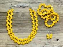 Load image into Gallery viewer, Yellow Double Statement Necklace, Chunky Jewelry Set Big Beaded Necklace, sunshine yellow Necklace, earrings Jewelry bubble