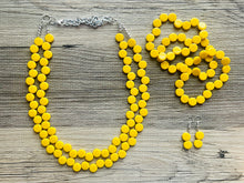 Load image into Gallery viewer, Yellow Double Statement Necklace, Chunky Jewelry Set Big Beaded Necklace, sunshine yellow Necklace, earrings Jewelry bubble